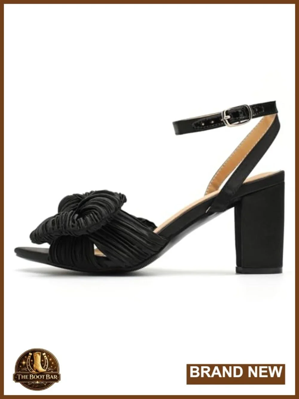 Women's Bowknot Heeled Sandals, 3 Inch Chunky Block Heel, Ankle Strap, Round